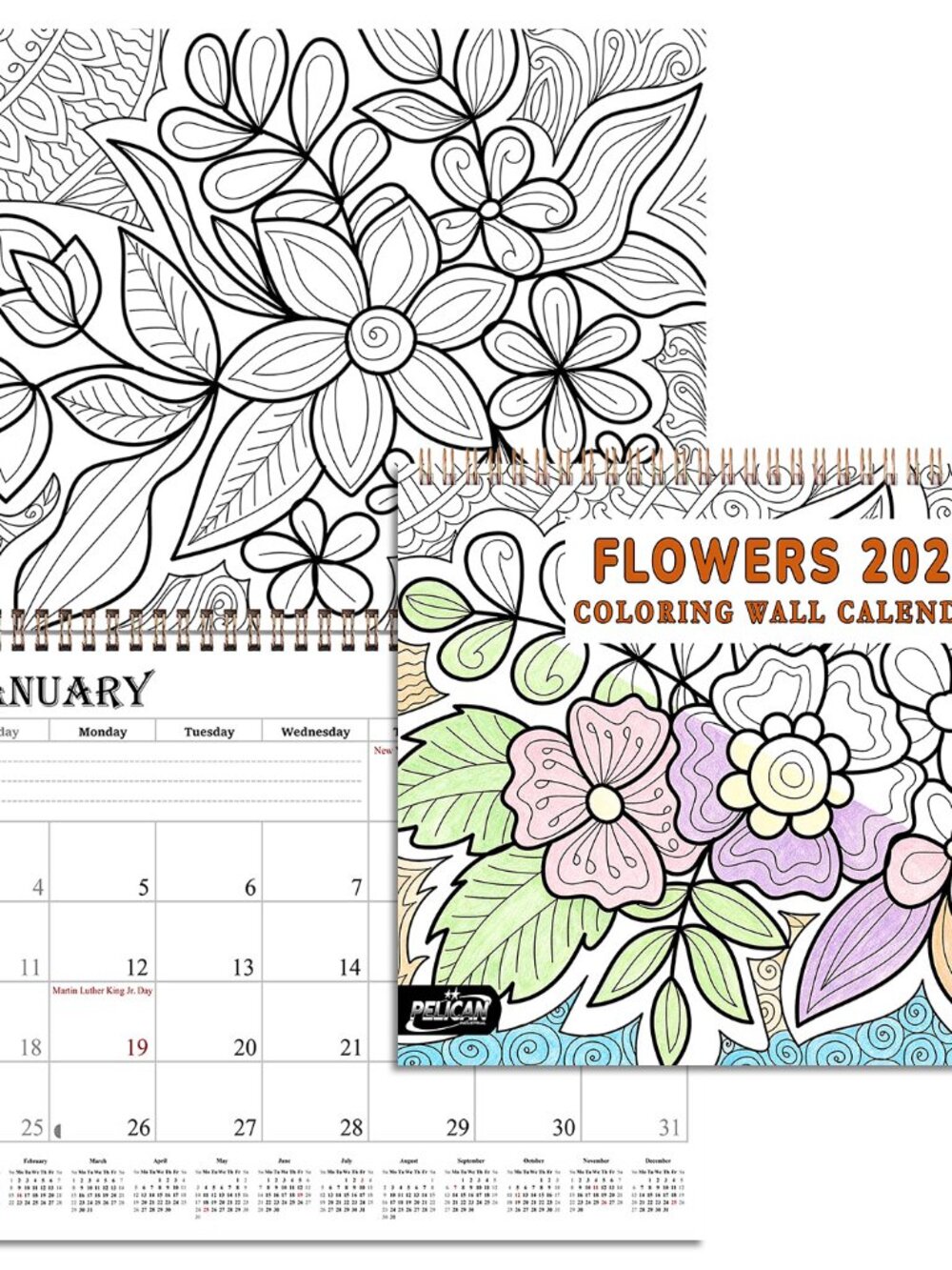 2027 Coloring Wall Calendar - 12 Months Desktop (Flowers) (11x17)